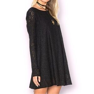 Witchy Goth Black Lace Tunic Dress Long Sleeve Mod Style Size Small